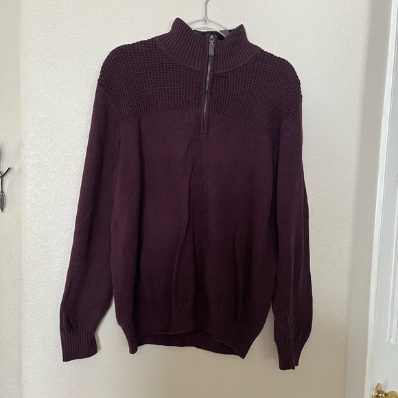 HAGGAR Clothing 100% Cotton Zip Neck Type Burgundy Sweater Men’s Large - Picture 3 of 6